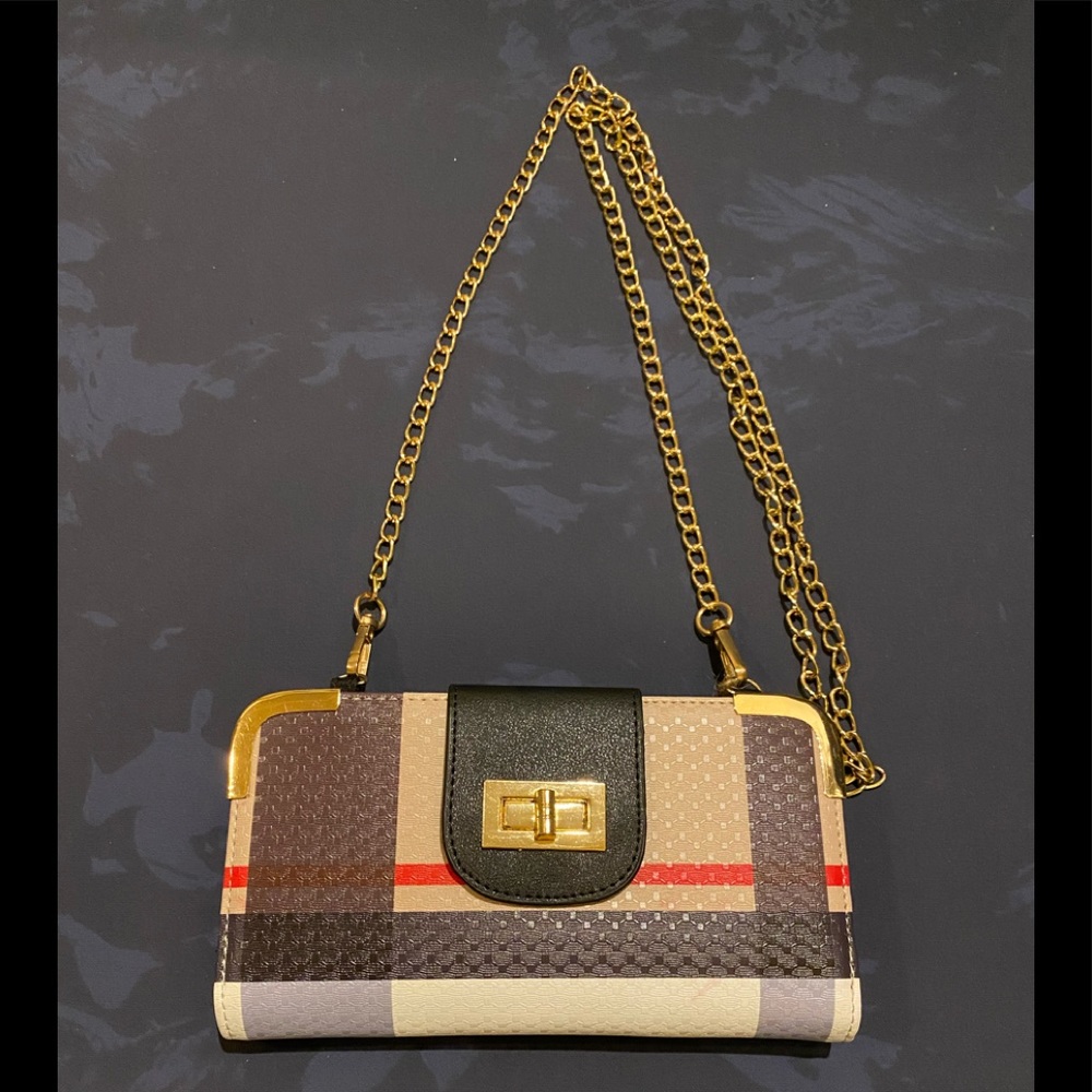 Tartan Clutch/Crossbody Gold chain shoulder strap